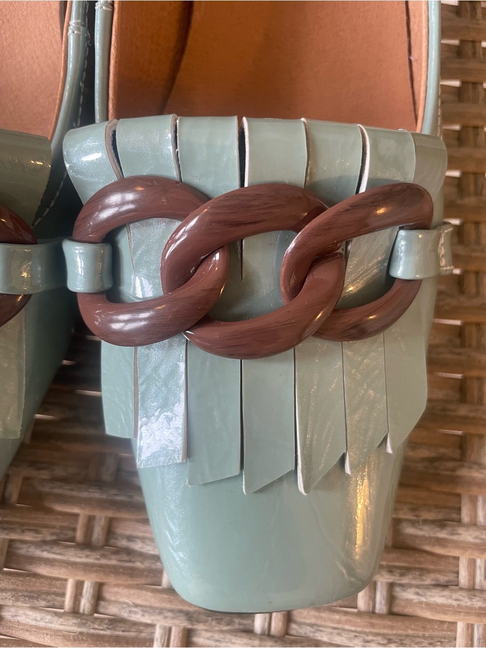 Loafers Teal Patent Chain | Equestrian Chic Preppy Cottage Academia Quiet Luxury - Picture 10 of 16